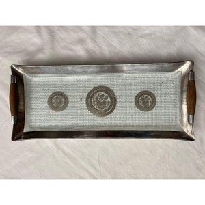 Mid century Georges Briard silver embossed tray w/teak handles